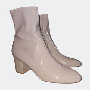Valentino Garavani Stretch Patent Leather Block Heel Ankle  Boots Size 41 Beig…